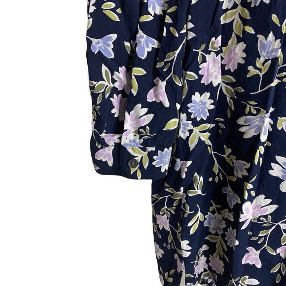 J Jill Top Womens Medium Floral Button Up Shirt Tunic 3/4 Sleeve High Low V-Neck - Picture 6 of 9